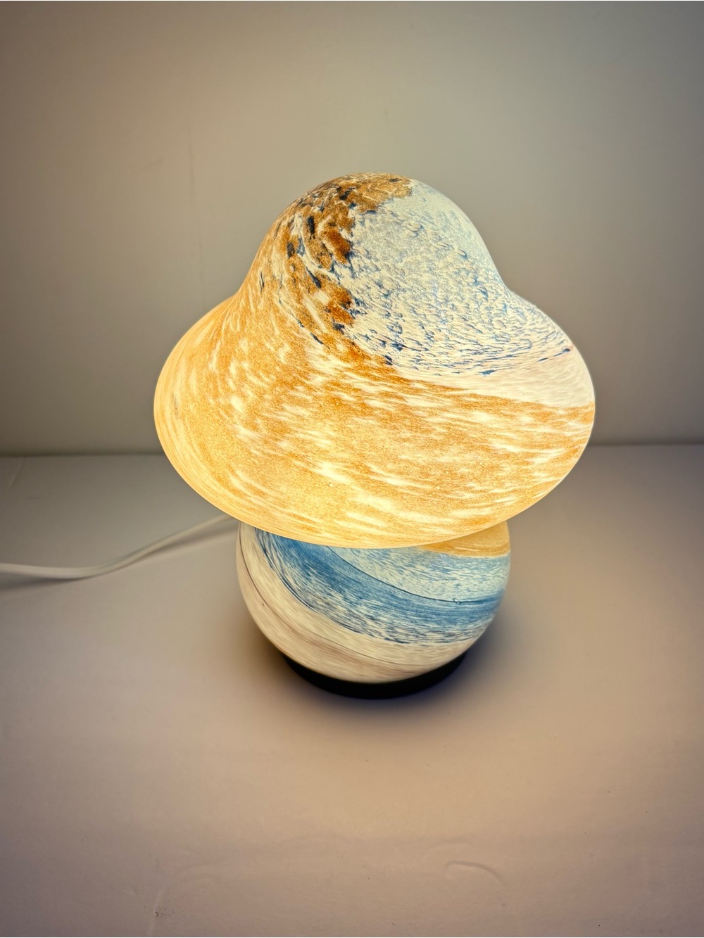 Glass Swirl Mushroom Lamp Blue‎ Yellow Gray Dimming Feature Retro MCM